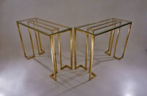 Brass console tables a pair, 1980`s ca, France
